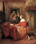 A Woman Seated at a Table and a Man Tuning a Violin sg METSU, Gabriel